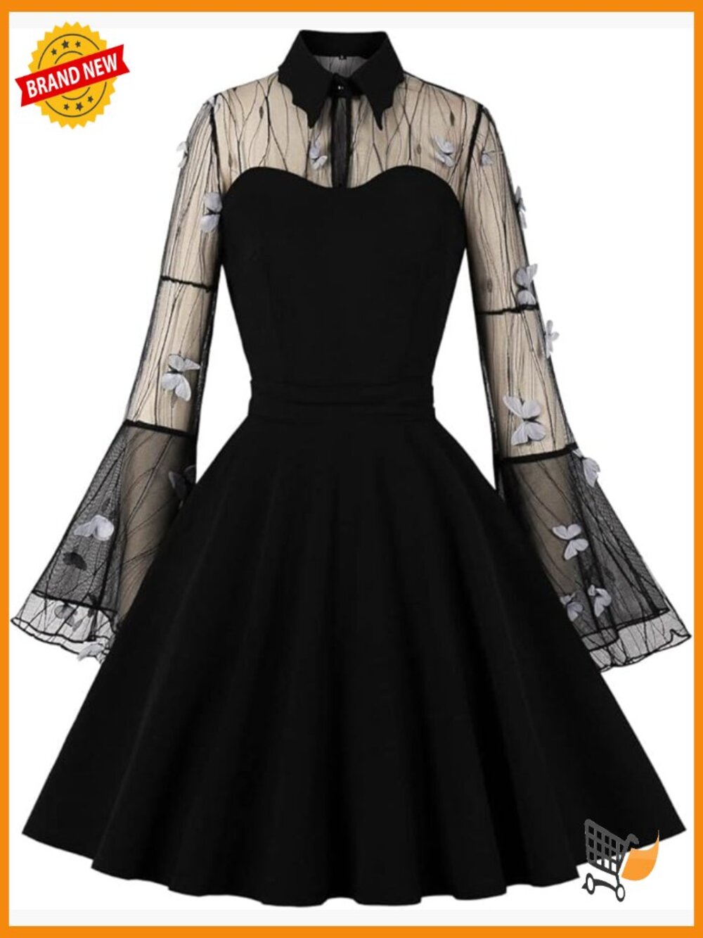 Vintage 50s Peter Pan Collar A-Line Swing Dress Long Sleeve Plus Size